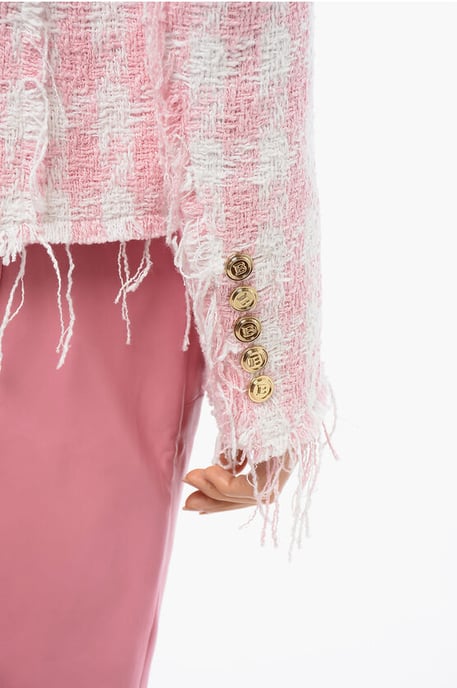Tweed-Blazer mit Fransen in Pink - Image 3