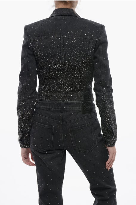 Cropped Fit BLING Jeansjacke mit Strass in Schwarz - Image 2