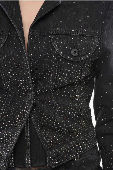 Cropped Fit BLING Jeansjacke mit Strass in Schwarz - Image 3