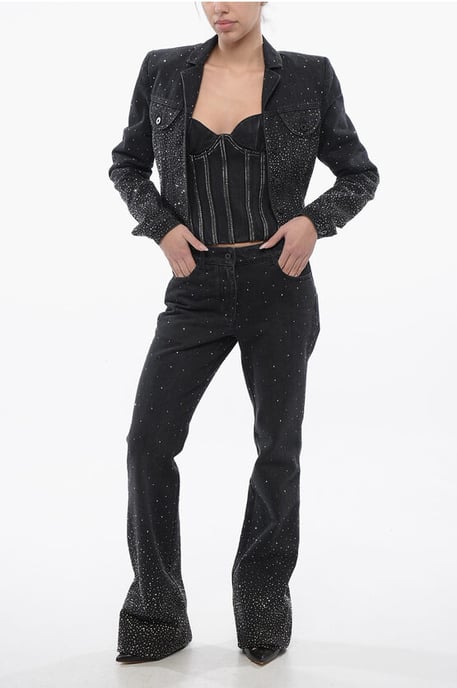 Cropped Fit BLING Jeansjacke mit Strass in Schwarz - Image 4