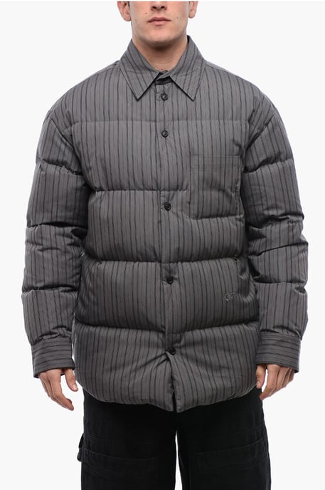 Wende-Overshirt aus wattierter Baumwolle mit Nadelstreifen in Grau - Image 1