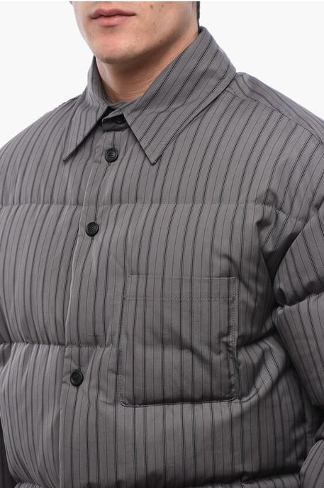 Wende-Overshirt aus wattierter Baumwolle mit Nadelstreifen in Grau - Image 3