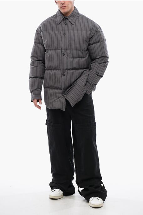 Wende-Overshirt aus wattierter Baumwolle mit Nadelstreifen in Grau - Image 4