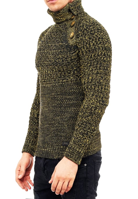 Side Button-Placket Grobstrick Rollkragen-Pullover - Image 3