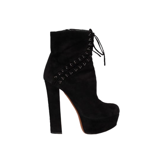 Schwarze Korsett-Booties aus Wildleder mit Schnürung – 20er - Image 1