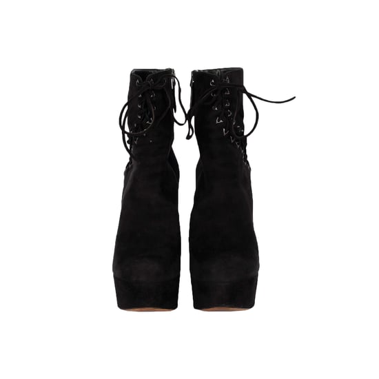 Schwarze Korsett-Booties aus Wildleder mit Schnürung – 20er - Image 2