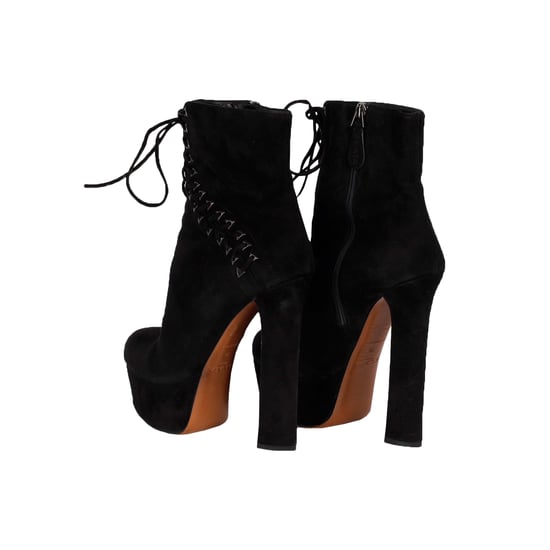 Schwarze Korsett-Booties aus Wildleder mit Schnürung – 20er - Image 3