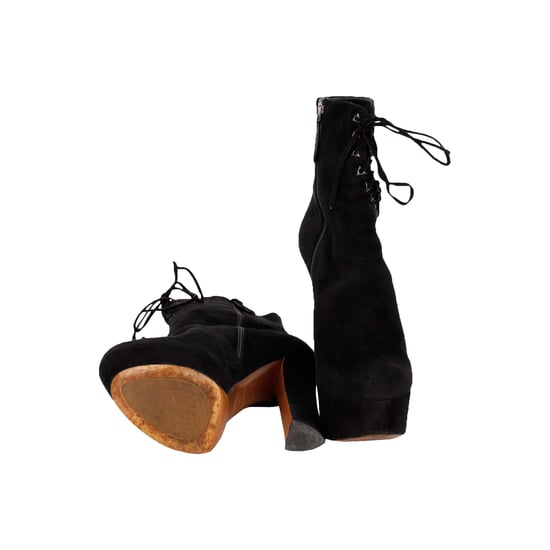 Schwarze Korsett-Booties aus Wildleder mit Schnürung – 20er - Image 5