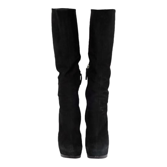 Schwarze Wildlederstiefel mit Animalprint-Absatz – 20er - Image 3