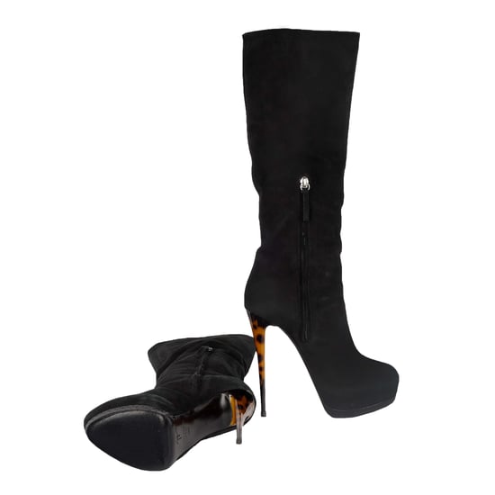 Schwarze Wildlederstiefel mit Animalprint-Absatz – 20er - Image 4