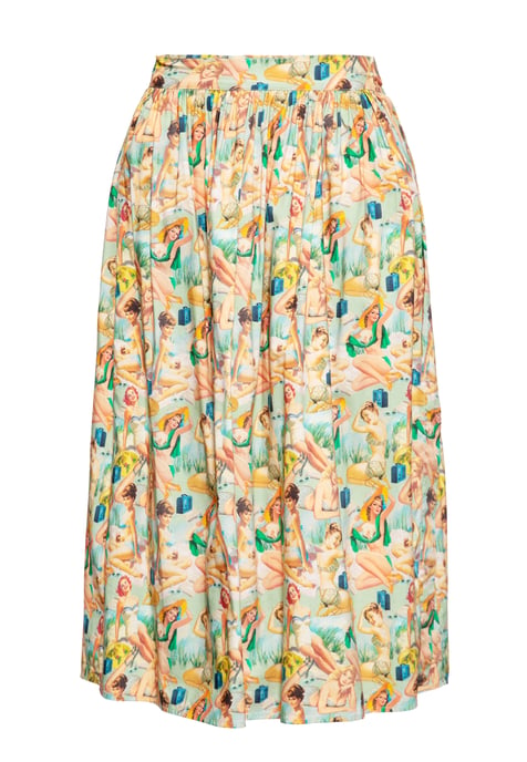 Queen Kerosin Damen Swing Wickelrock mit Pin-Up All-Over-Print Pin-Up mehrfarbig - Image 1