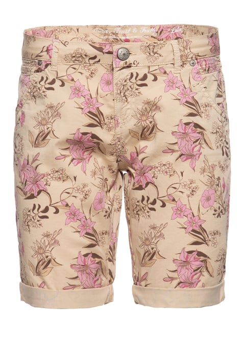 Amor, Truth & Trust Damen ATT JEANS Feminine Jeansshorts mit floralem All-Over Print Lola beige - Image 1
