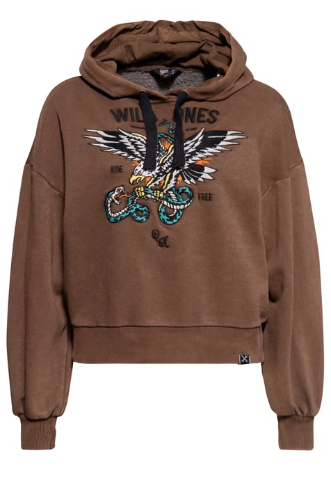 Queen Kerosin Damen Hoodie Wild Ones Ride Free dunkelbraun - Image 4