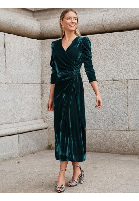 Damen Midi-Kleid mit Puffärmeln und Überlappung - Image 1
