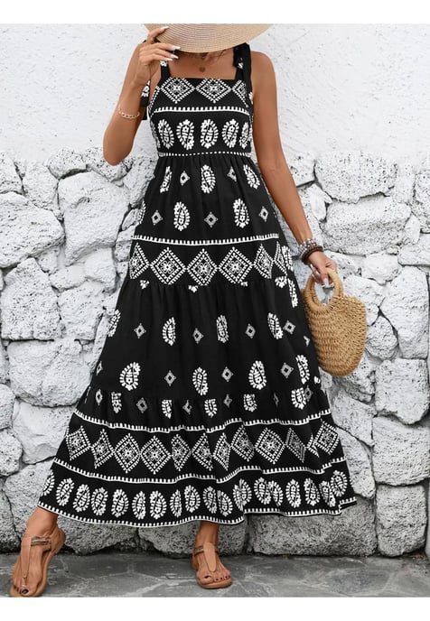 Maxikleid mit quadratischer Ausschnitt und Print für Damen - Image 1