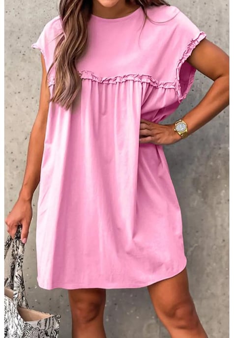 Damen Rüschenshirt Kurzarm Mini Kleid - Image 1