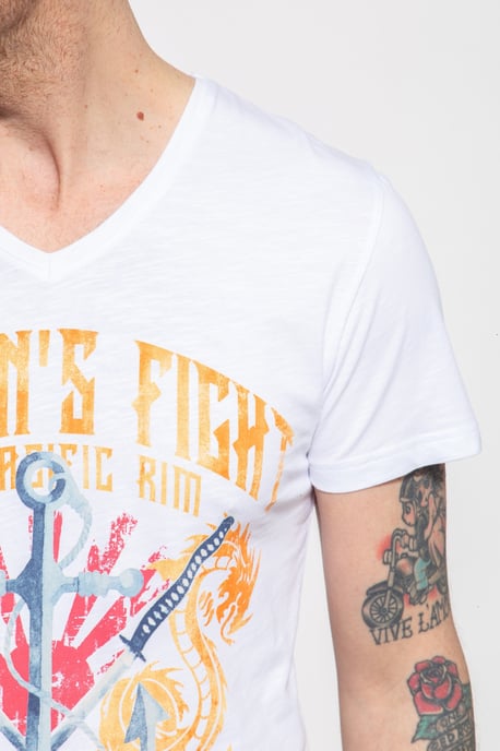Akito Tanaka Herren T-Shirt mit Frontprint Dragon Anchor weiß - Image 3