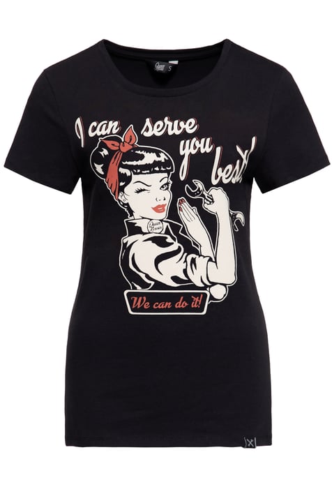 Queen Kerosin Damen Print T-Shirt I can serve you schwarz - Image 1