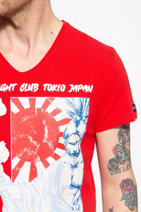 Akito Tanaka Herren T-Shirt mit Frontprint Fight Club rot - Image 3