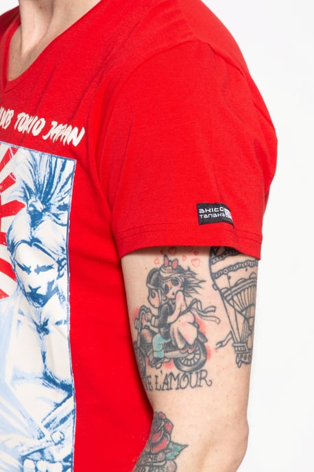 Akito Tanaka Herren T-Shirt mit Frontprint Fight Club rot - Image 4