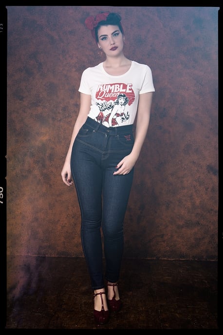 Queen Kerosin Damen QUEEN KEROSIN T-Shirt im Vintage Look Rumble Queen offwhite - Image 4