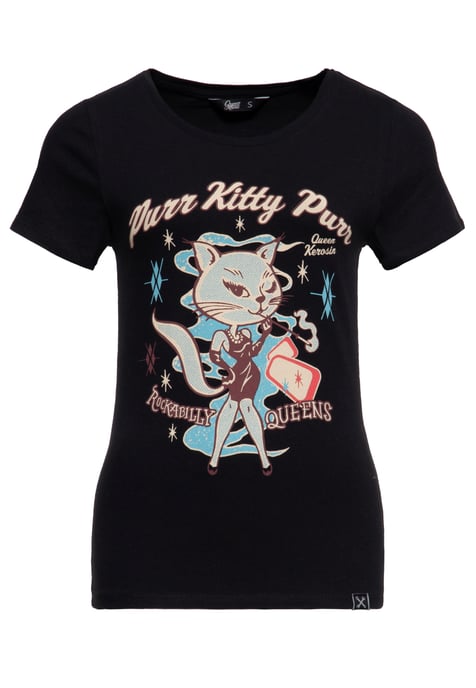 Queen Kerosin Damen T-Shirt Purr Kitty Purr schwarz - Image 1