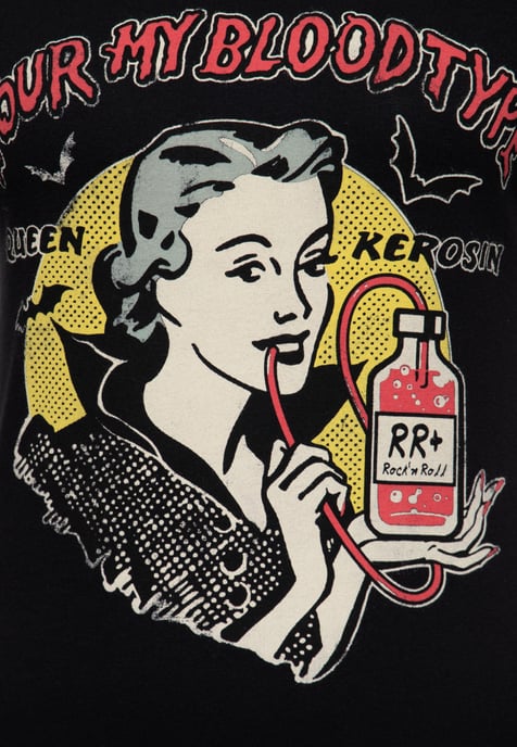 Queen Kerosin Damen Print T-Shirt You're my blood type schwarz - Image 3