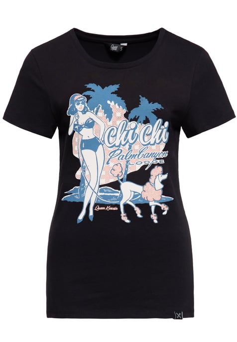 Queen Kerosin Damen T-Shirt Chi Chi Beach Poodle schwarz - Image 1