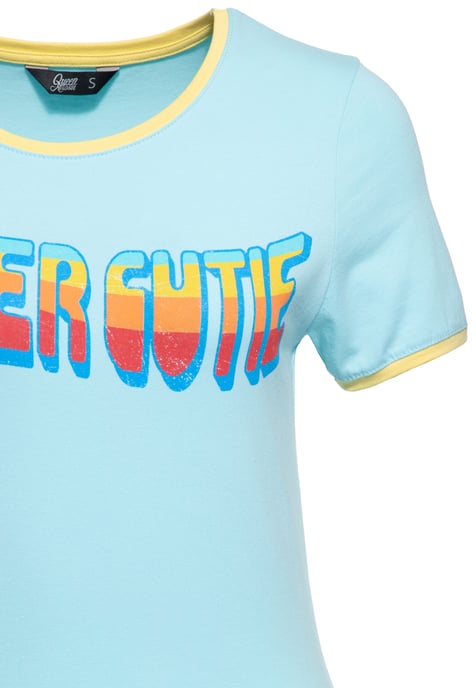 Queen Kerosin Damen Vintage Ringer T-Shirt Super Cutie grün - Image 3