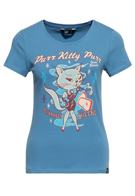 Queen Kerosin Damen T-Shirt Purr Kitty Purr blau - Image 1