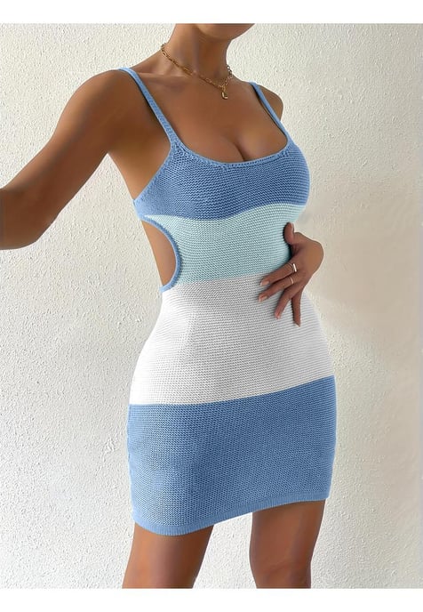 Damen Farbblock Scoop-Neck Strandkleid - Image 1