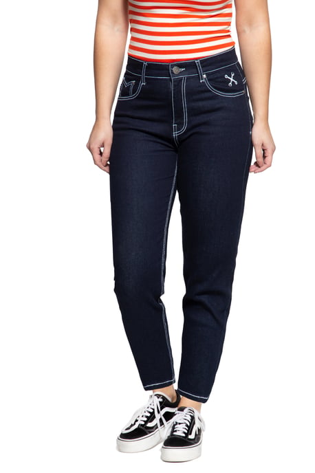 Queen Kerosin Damen High Waist Slim Fit Jeans Betty dunkelblau - Image 1