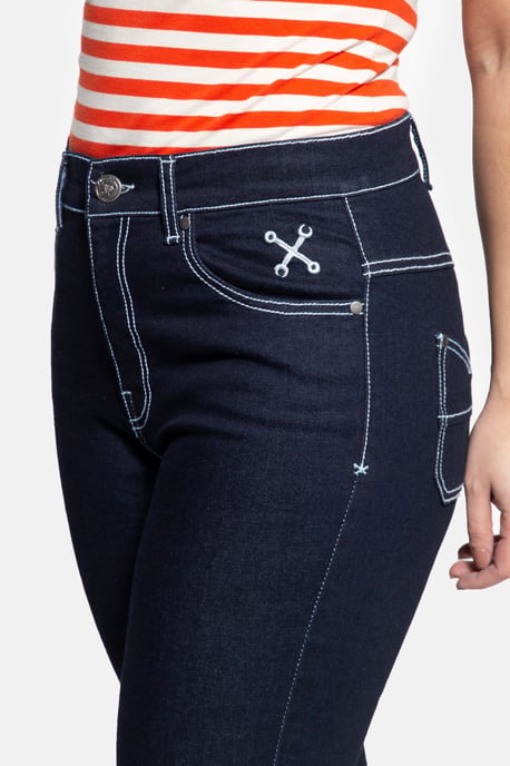 Queen Kerosin Damen High Waist Slim Fit Jeans Betty dunkelblau - Image 3