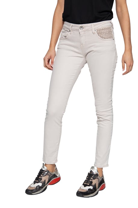 Amor, Truth & Trust Damen ATT JEANS 5-Pocket Jeans mit Lochstickerei am Tascheneingriff Leoni beige - Image 1