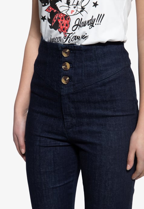 Queen Kerosin Damen High Waist Jeanshose dunkelblau - Image 3