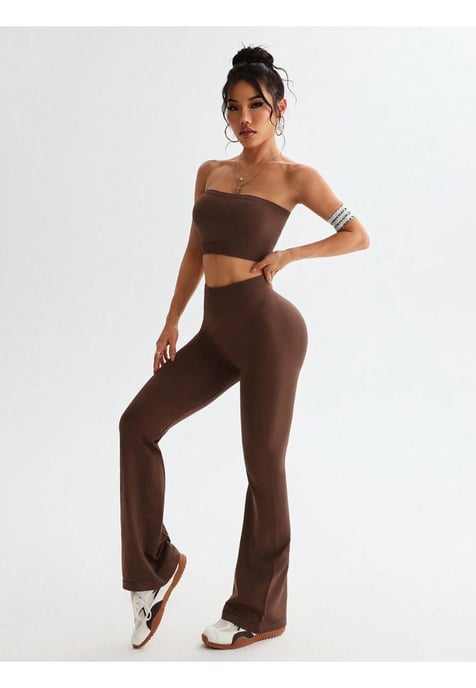Damen Tube-Top und High-Waist Schlaghose Active Set - Image 1