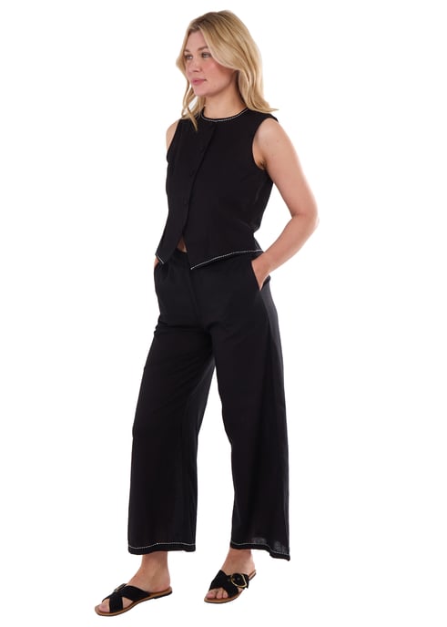 Schwarze Hose mit Kontraststickerei und Nahtdetail - Image 3