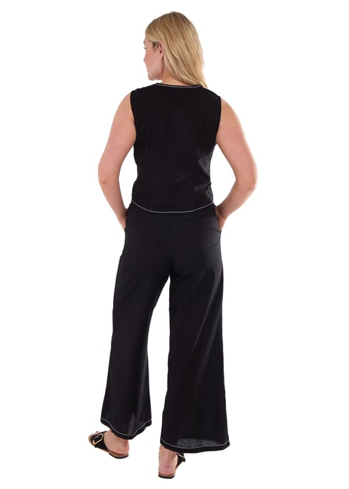 Schwarze Hose mit Kontraststickerei und Nahtdetail - Image 4