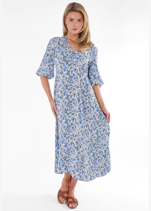 Blaues Midikleid mit Blumenmuster aus Viskose - Image 1