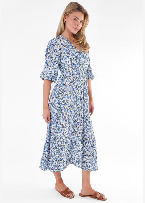 Blaues Midikleid mit Blumenmuster aus Viskose - Image 3
