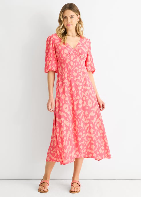 Rosa Viskose-Midikleid mit Tiermuster - Image 1