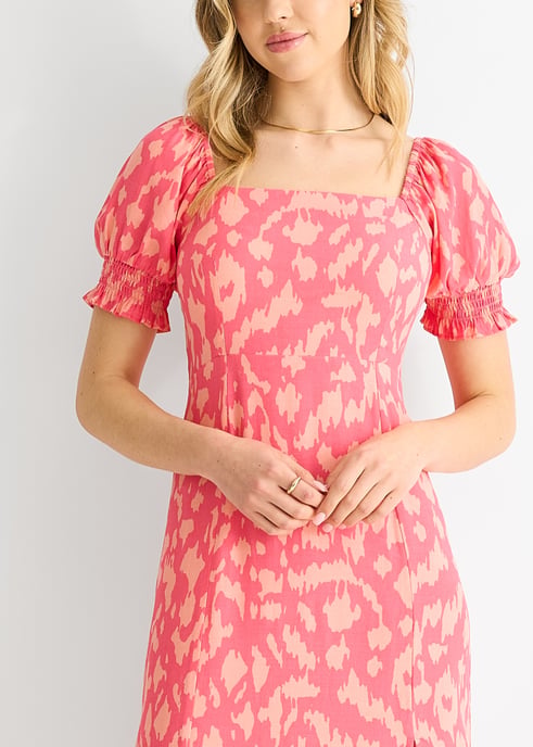 Pinkes Viskose-Midikleid mit Tiermuster und quadratischem Ausschnitt - Image 2