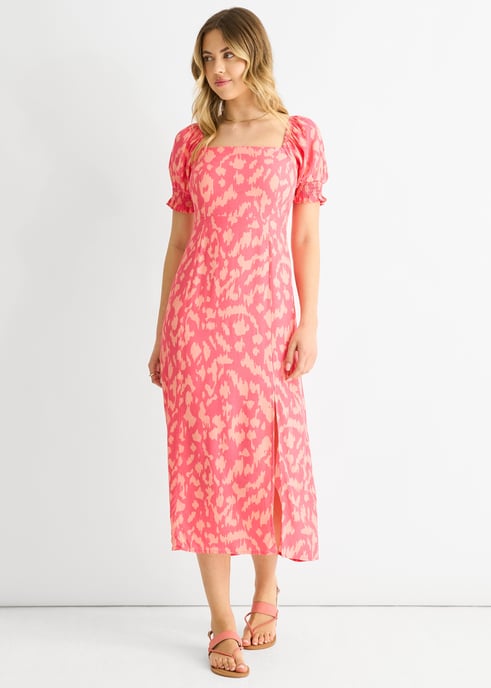 Pinkes Viskose-Midikleid mit Tiermuster und quadratischem Ausschnitt - Image 3