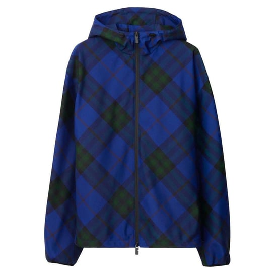 Burberry – Blaue Kapuzenjacke mit House-Check - Image 1