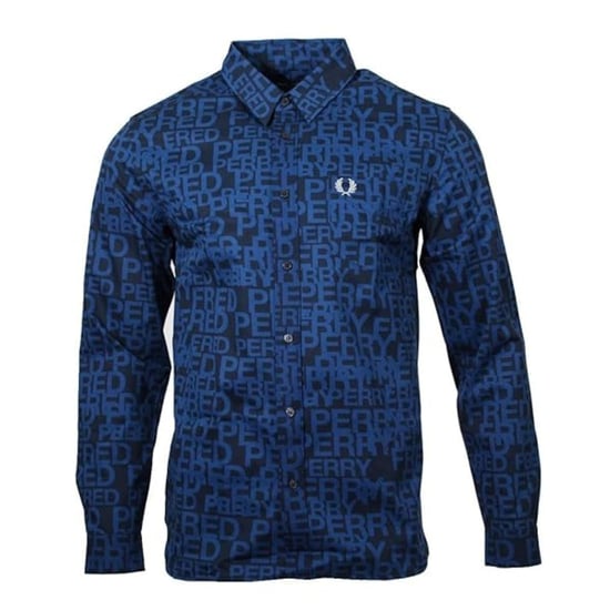 Fred Perry - Langärmliges Hemd mit Allover-Logo in schattiertem Kobaltblau - Image 1