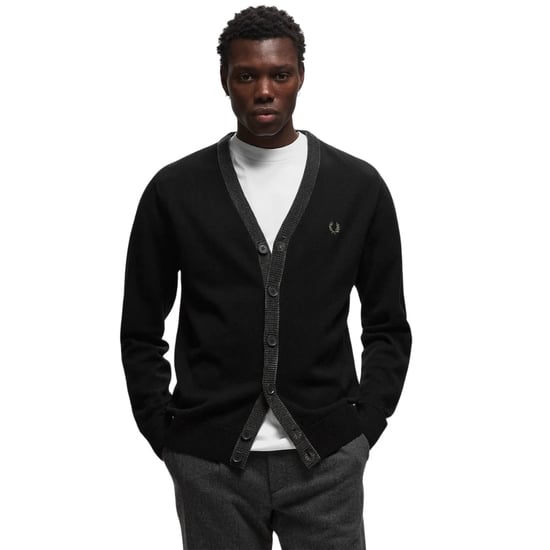 Fred Perry - Schwarze Strickjacke Aus Chenille Mit Knopfleiste - Image 2