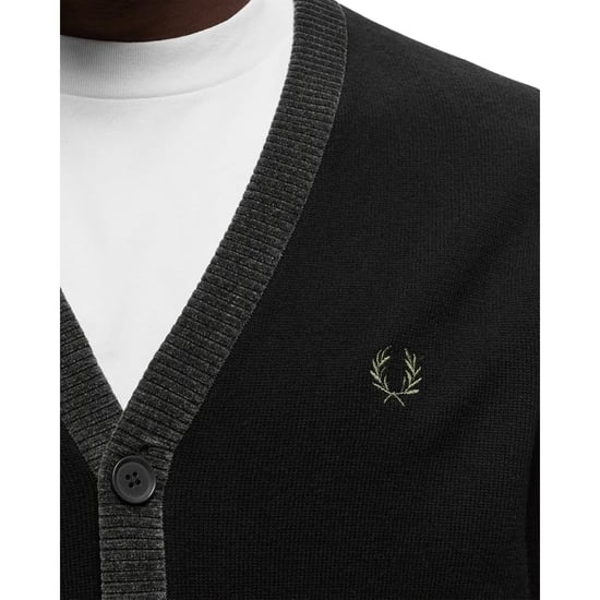 Fred Perry - Schwarze Strickjacke Aus Chenille Mit Knopfleiste - Image 3