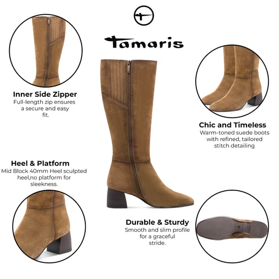 Tamaris Damen Reitstiefel aus Leder mit kniehohem Absatz, Kamelbraun - Image 2