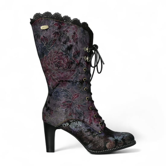 Laura Vita Alcbane 0351 Violet Floral Damen Gothic Viktorianische Lederstiefel mit Absatz - Image 1