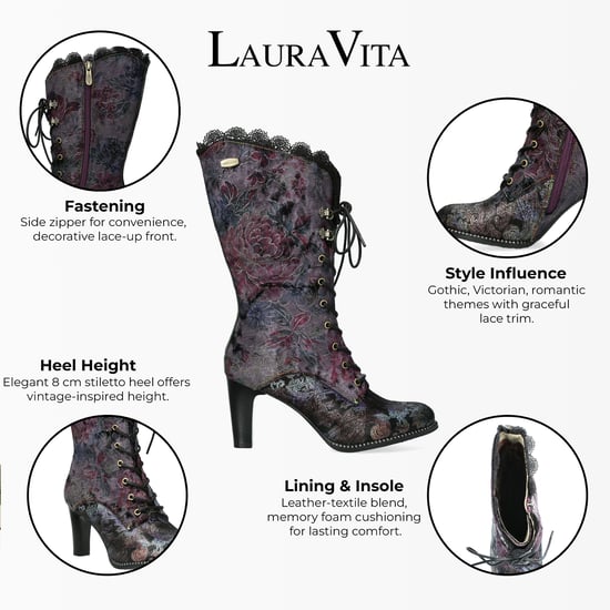 Laura Vita Alcbane 0351 Violet Floral Damen Gothic Viktorianische Lederstiefel mit Absatz - Image 2